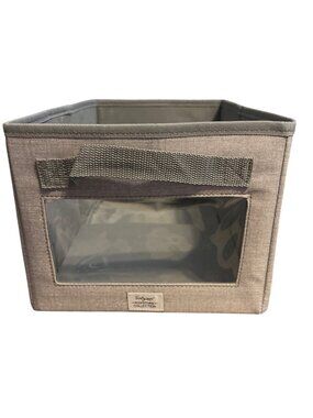 Thirty-One Your Way Rectangle Storage Bin Light Grey Crosshatch Fabric With Clea